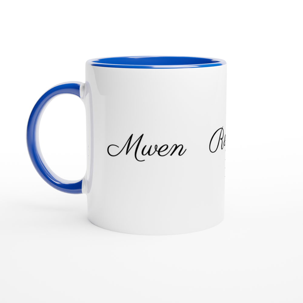 White 11oz Ceramic Mug with Color Inside (Blue) - Mwen Renmen Haiti (I Love Haiti)