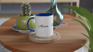 White 11oz Ceramic Mug with Color Inside (Blue) - Mwen Renmen Haiti (I Love Haiti)